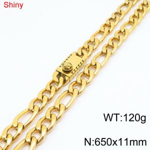 11mm 65cm minimalist polished plain chain stainless steel square Medusa buckle 3:1 Figaro necklace - KN285095-Z