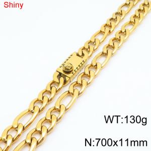 11mm 70cm minimalist polished plain chain stainless steel square Medusa buckle 3:1 Figaro necklace - KN285096-Z