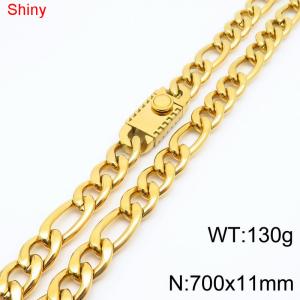 11mm 70cm minimalist polished plain chain geometric pattern stainless steel square buckle 3:1 Figaro necklace - KN285110-Z