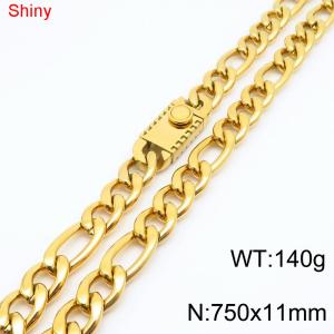 11mm 75cm minimalist polished plain chain geometric pattern stainless steel square buckle 3:1 Figaro necklace - KN285111-Z
