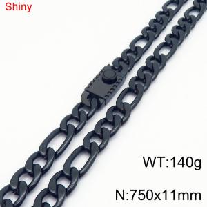 11mm 75cm minimalist polished plain chain geometric pattern stainless steel square buckle 3:1 Figaro necklace - KN285118-Z