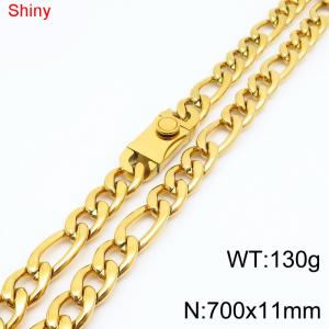 11mm 70cm minimalist polished plain chain stainless steel square buckle 3:1 Figaro necklace - KN285124-Z