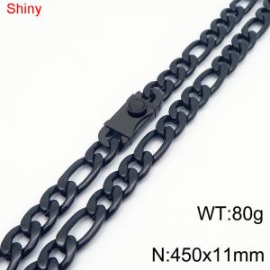 11mm 45cm minimalist polished plain chain stainless steel square buckle 3:1 Figaro necklace - KN285126-Z
