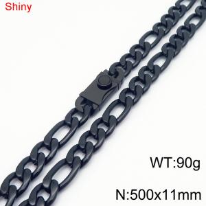 11mm 50cm minimalist polished plain chain stainless steel square buckle 3:1 Figaro necklace - KN285127-Z
