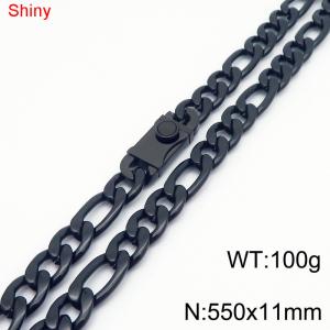 11mm 55cm minimalist polished plain chain stainless steel square buckle 3:1 Figaro necklace - KN285128-Z