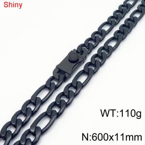 11mm 60cm minimalist polished plain chain stainless steel square buckle 3:1 Figaro necklace - KN285129-Z
