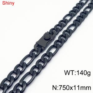 11mm 75cm minimalist polished plain chain stainless steel square buckle 3:1 Figaro necklace - KN285132-Z