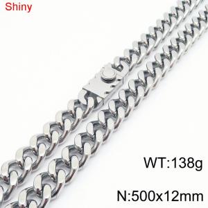 500X12mm Shiny Silver Color Stainless Steel Curb Chunky Necklace For Men Women - KN285169-Z