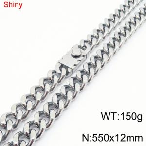 550X12mm Shiny Silver Color Stainless Steel Curb Chunky Necklace For Men Women - KN285170-Z