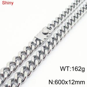 600X12mm Shiny Silver Color Stainless Steel Curb Chunky Necklace For Men Women - KN285171-Z