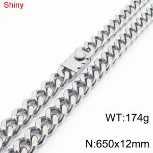 650X12mm Shiny Silver Color Stainless Steel Curb Chunky Necklace For Men Women - KN285172-Z