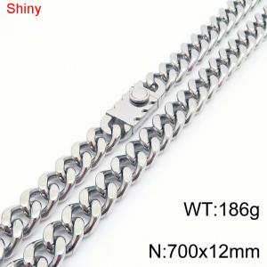 700X12mm Shiny Silver Color Stainless Steel Curb Chunky Necklace For Men Women - KN285173-Z