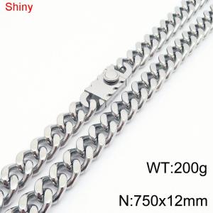 750X12mm Shiny Silver Color Stainless Steel Curb Chunky Necklace For Men Women - KN285174-Z