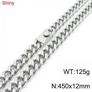 450x12mm Silver Color Waterproof Cuban Chain Round Link Stainless Steel Necklace For Men Women - KN285189-Z