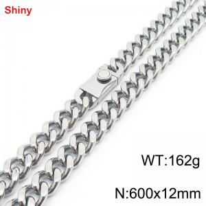 600x12mm Silver Color Waterproof Cuban Chain Round Link Stainless Steel Necklace For Men Women - KN285192-Z