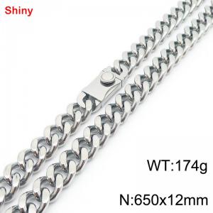 650x12mm Silver Color Waterproof Cuban Chain Round Link Stainless Steel Necklace For Men Women - KN285193-Z