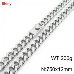 750x12mm Silver Color Waterproof Cuban Chain Round Link Stainless Steel Necklace For Men Women - KN285195-Z