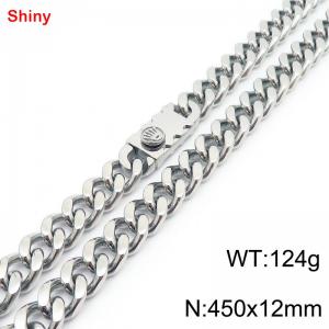 450x12mm Silver Color Stainless Steel Curb Cuban Link Chain Long Choker Necklaces For Men Women - KN285210-Z