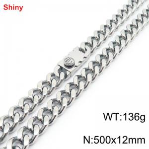 500x12mm Silver Color Stainless Steel Curb Cuban Link Chain Long Choker Necklaces For Men Women - KN285211-Z