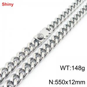 550x12mm Silver Color Stainless Steel Curb Cuban Link Chain Long Choker Necklaces For Men Women - KN285212-Z