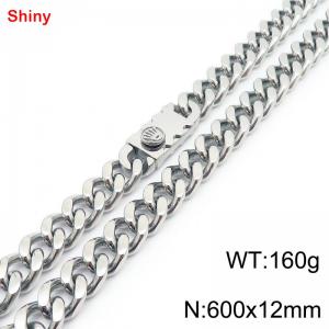 600x12mm Silver Color Stainless Steel Curb Cuban Link Chain Long Choker Necklaces For Men Women - KN285213-Z