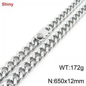 650x12mm Silver Color Stainless Steel Curb Cuban Link Chain Long Choker Necklaces For Men Women - KN285214-Z