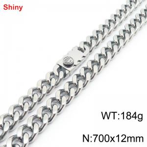 700x12mm Silver Color Stainless Steel Curb Cuban Link Chain Long Choker Necklaces For Men Women - KN285215-Z