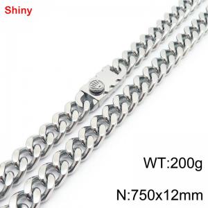 750x12mm Silver Color Stainless Steel Curb Cuban Link Chain Long Choker Necklaces For Men Women - KN285216-Z