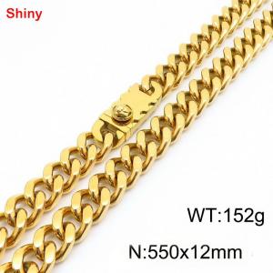 550x12mm Gold Color Cuban Chain Stainless Steel  Necklace for Men Women - KN285233-Z