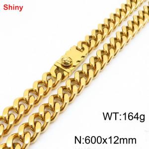 600x12mm Gold Color Cuban Chain Stainless Steel  Necklace for Men Women - KN285234-Z