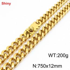 750x12mm Gold Color Cuban Chain Stainless Steel  Necklace for Men Women - KN285237-Z