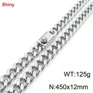 450x12mm Silver Color Shiny Cuban Link Chain Stainless Steel Long Necklace for Men Women - KN285238-Z