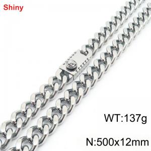 500x12mm Silver Color Shiny Cuban Link Chain Stainless Steel Long Necklace for Men Women - KN285239-Z