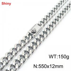 550x12mm Silver Color Shiny Cuban Link Chain Stainless Steel Long Necklace for Men Women - KN285240-Z