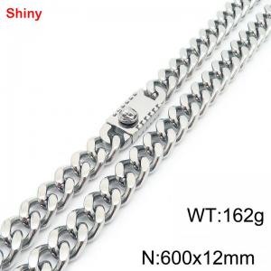 600x12mm Silver Color Shiny Cuban Link Chain Stainless Steel Long Necklace for Men Women - KN285241-Z