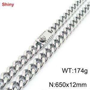 650x12mm Silver Color Shiny Cuban Link Chain Stainless Steel Long Necklace for Men Women - KN285242-Z