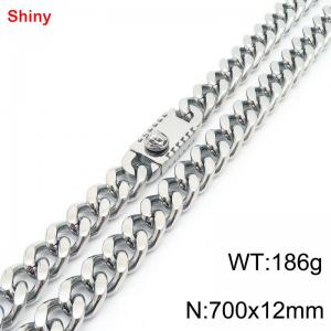 700x12mm Silver Color Shiny Cuban Link Chain Stainless Steel Long Necklace for Men Women - KN285243-Z