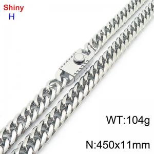 450mm 11mm Stainless Steel Necklace Cuban Chain Safety Buckle Silver Color - KN285301-Z