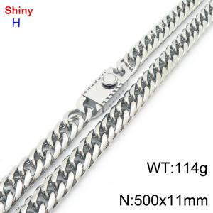 500mm 11mm Stainless Steel Necklace Cuban Chain Safety Buckle Silver Color - KN285302-Z