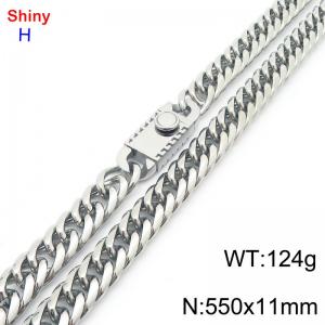 550mm 11mm Stainless Steel Necklace Cuban Chain Safety Buckle Silver Color - KN285303-Z