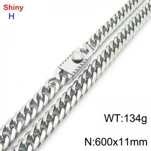 600mm 11mm Stainless Steel Necklace Cuban Chain Safety Buckle Silver Color - KN285304-Z