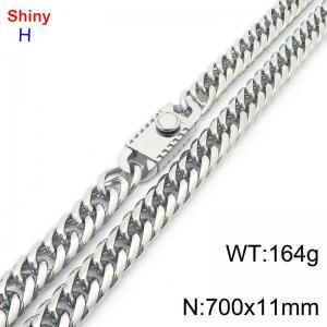 700mm 11mm Stainless Steel Necklace Cuban Chain Safety Buckle Silver Color - KN285306-Z