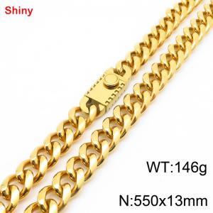 550x13mm stainless steel gold Cuban chain necklace - KN285387-Z