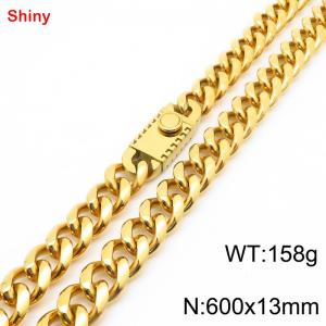 600x13mm stainless steel gold Cuban chain necklace - KN285388-Z