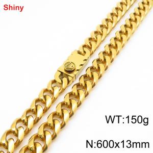 600x13mm stainless steel gold Cuban chain necklace - KN285423-Z