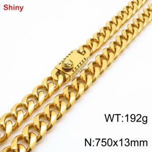 750x13mm stainless steel gold Cuban chain necklace - KN285447-Z