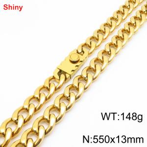 550x13mm wide gold Cuban chain stainless steel necklace - KN285464-Z