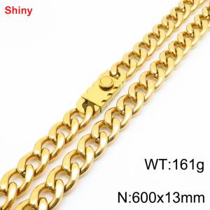 600x13mm wide gold Cuban chain stainless steel necklace - KN285465-Z