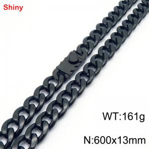 600x13mm wide black Cuban chain stainless steel necklace - KN285479-Z