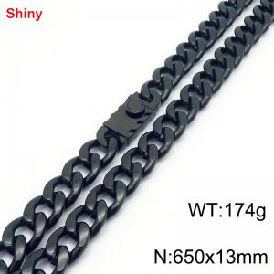 650x13mm wide black Cuban chain stainless steel necklace - KN285480-Z